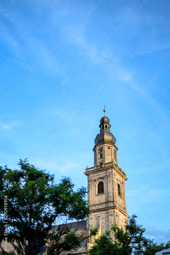 tower of church in Germany Erlangen Marthin Luther tower of church in Germany Erlangen Marthin Luther