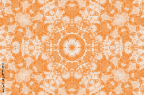 Watercolor mandala in orange color painting abstract design. Digital art painting on white background.