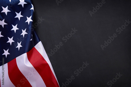 American flag on black background with copy space.