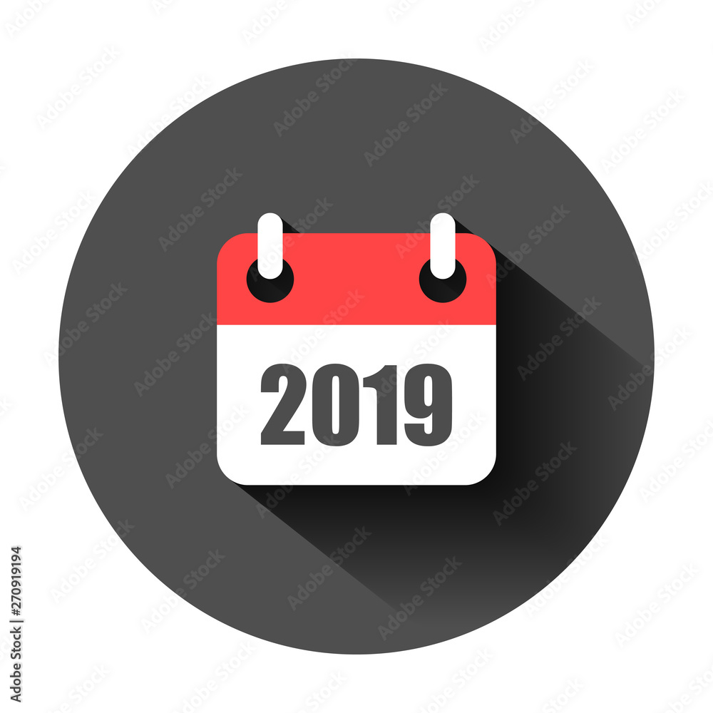 Calendar organizer icon in flat style. Appointment event vector illustration on black round background with long shadow. Month deadline business concept. Calendar organizer icon in flat style. Appointment event vector illustration on black round background with long shadow. Month deadline business concept.