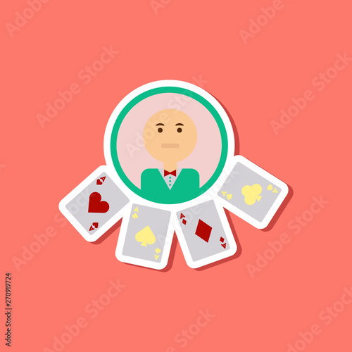 paper sticker on stylish background poker casino dealer