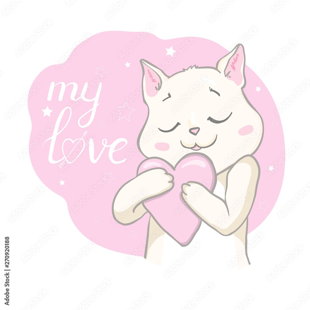 Hand drawn vector illustration of a kawaii funny unicorn cat with slogan phrase i`m cutie. Isolated objects on white background. Line drawing. Design concept for children print. Hand drawn vector illustration of a kawaii funny unicorn cat with slogan phrase i`m cutie. Isolated objects on white background. Line drawing. Design concept for children print.