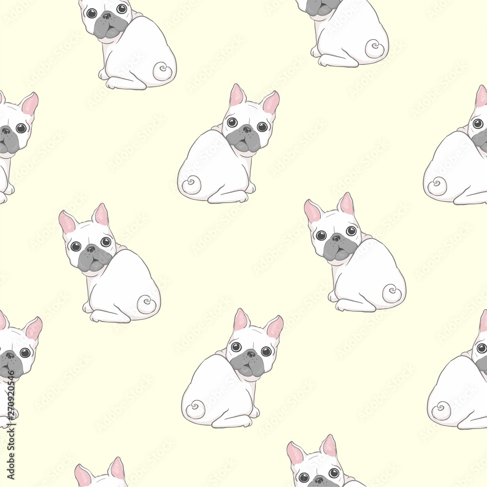 Dog seamless pattern french bulldog paw vector repeat background tile cartoon wallpaper isolated black Dog seamless pattern french bulldog paw vector repeat background tile cartoon wallpaper isolated black