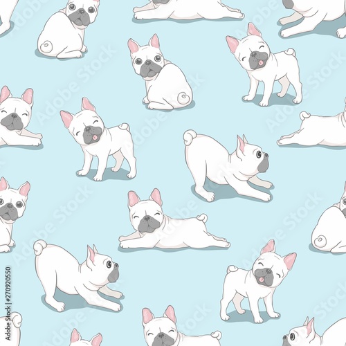 Dog seamless pattern french bulldog paw vector repeat background tile cartoon wallpaper isolated black