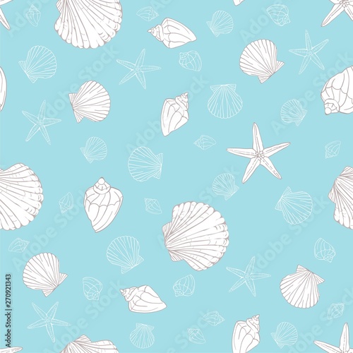 Seashell seamless pattern. Scallop vector background.
