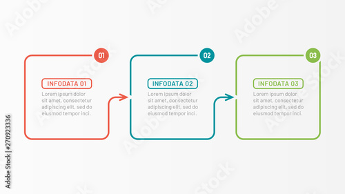 Business process step design template. Timeline infographic with 3 options, arrows. Vector thin line elements for presentation.