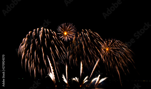 Colorful fireworks on the black sky background at pattaya international fireworks festival 2018. Thailand.