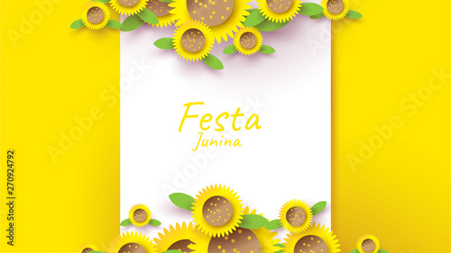 Festa Junina festival design on paper art and flat style with sunflower for banner or poster concept . - Vector
