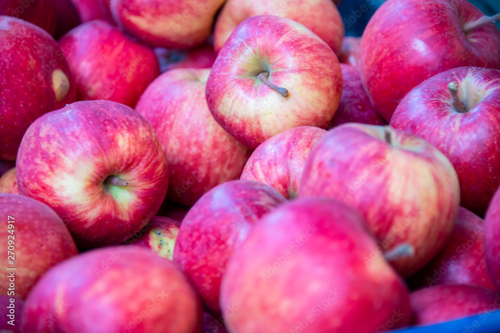 Apples at the market display stall Apples at the market display stall