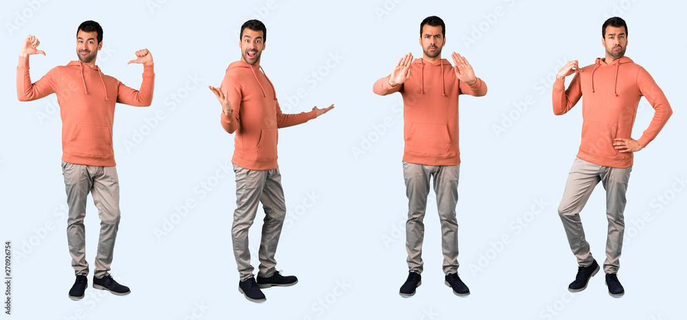 Fototapeta premium Set of brunette man over isolated background