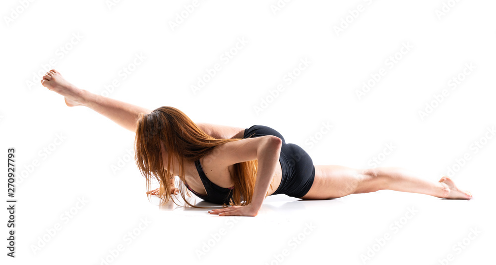 Young dance girl over isolated white background .