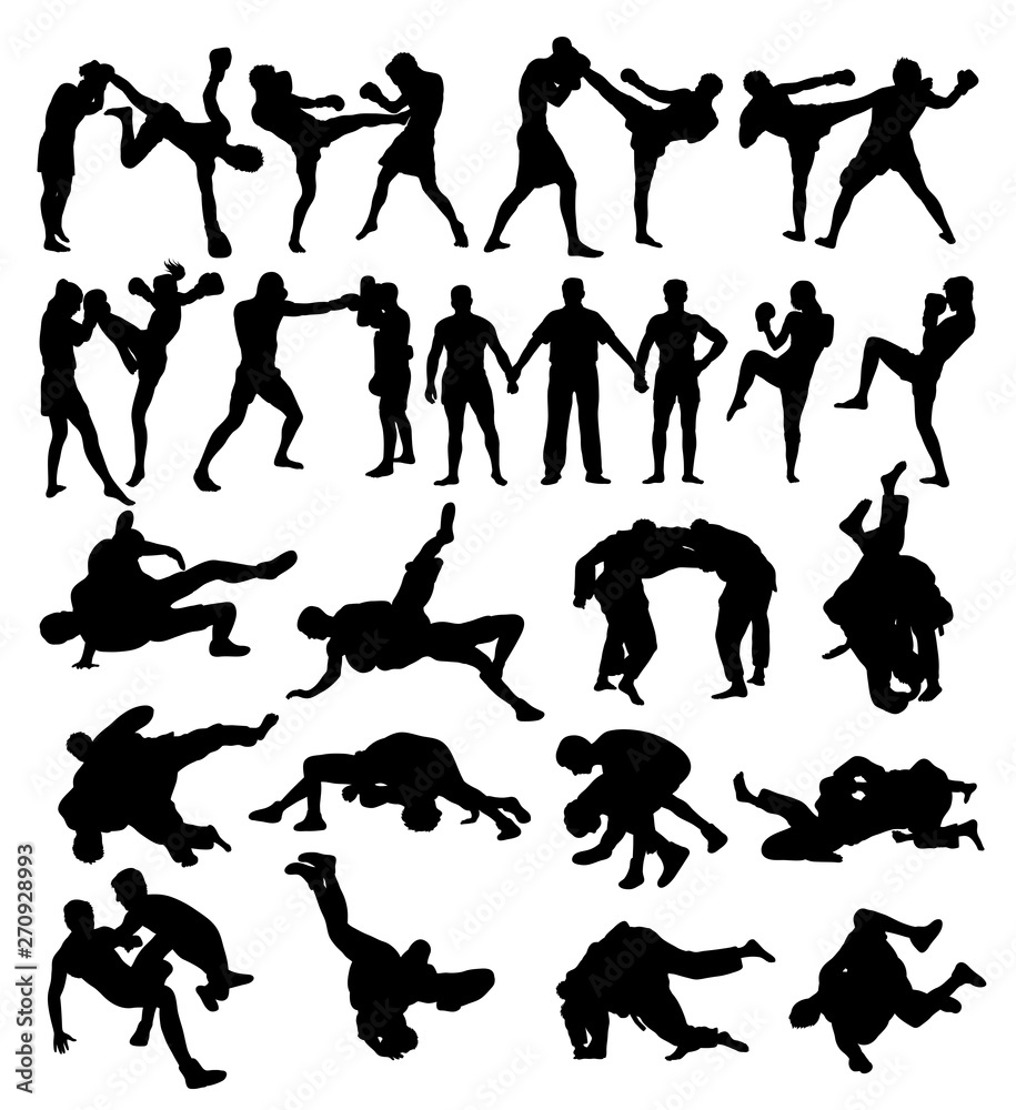 Boxing and Wrestling Sport Activity Silhouettes art vector design Boxing and Wrestling Sport Activity Silhouettes art vector design