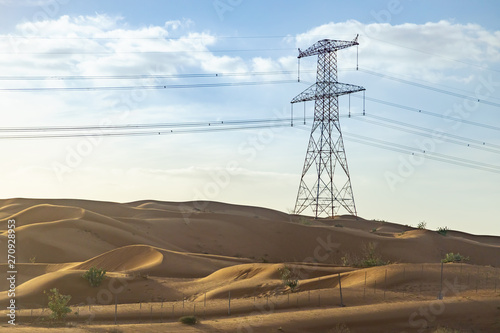 Konstfotografi High-voltage  power lines in desert in United Arab Emirates on a background of b