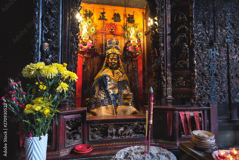 Ho Chi Minh City, Vietnam: one of the altars of ancient Thien Hau Pagoda, an ancient Chinese temple in Cholon, Saigon's Chinatown. Thien Hau is the most popular Cholon temple among travelers.