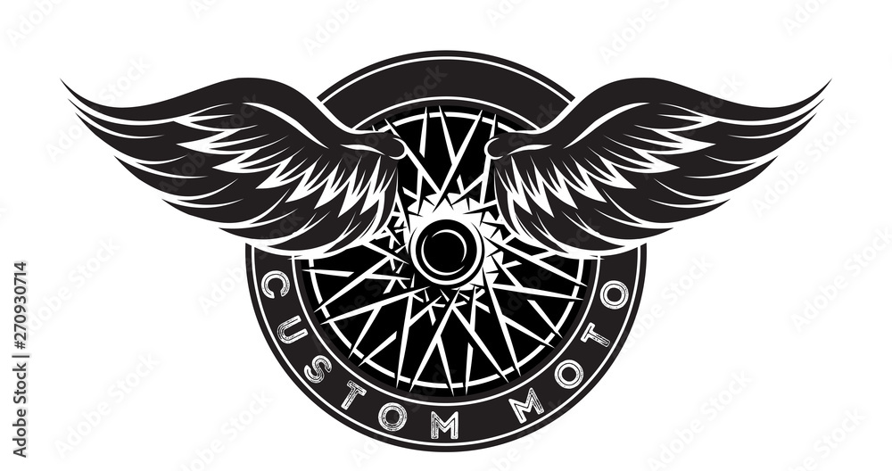 Obraz premium Vector monochrome pattern - car wheel with wings