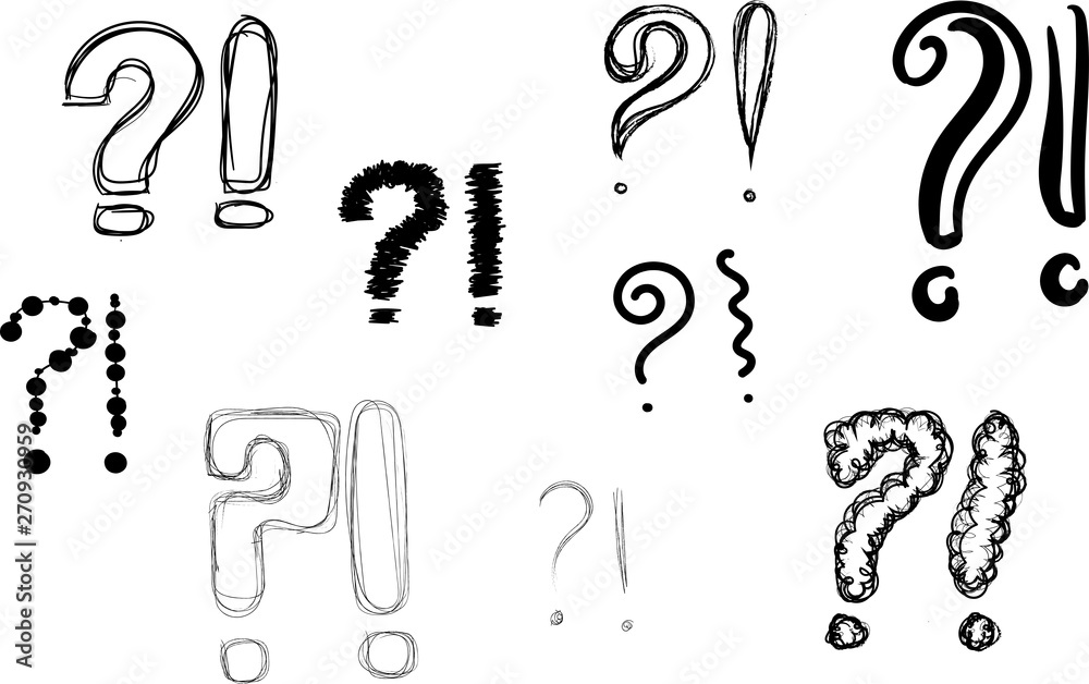 question mark exclamation point interrogation point exclamation mark signs q and a symbol icon sets hand drawings vector sketches on white background