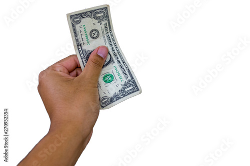 hand with money isolated on white background