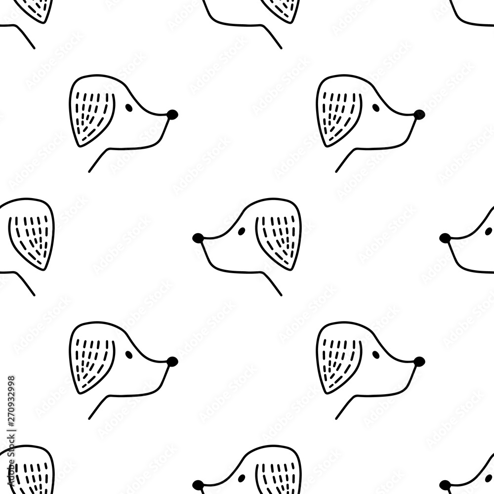 Seamless pattern with hand drawn dog face. Childish texture for fabric, textile, vector fill. Vector background .