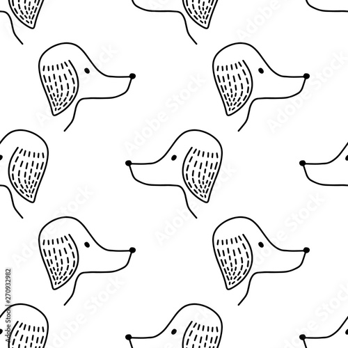 Seamless pattern with hand drawn dog face. Childish texture for fabric, textile, vector fill. Vector background .