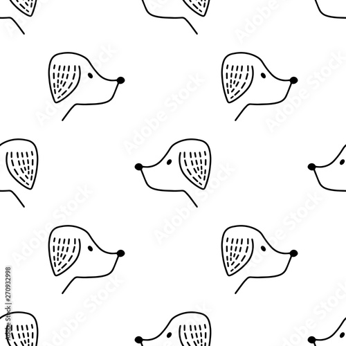Seamless pattern with hand drawn dog face. Childish texture for fabric, textile, vector fill. Vector background .