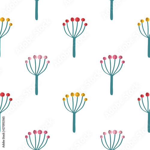 Seamless pattern with hand drawn plants. Childish texture for fabric, textile, vector fill. Vector background 