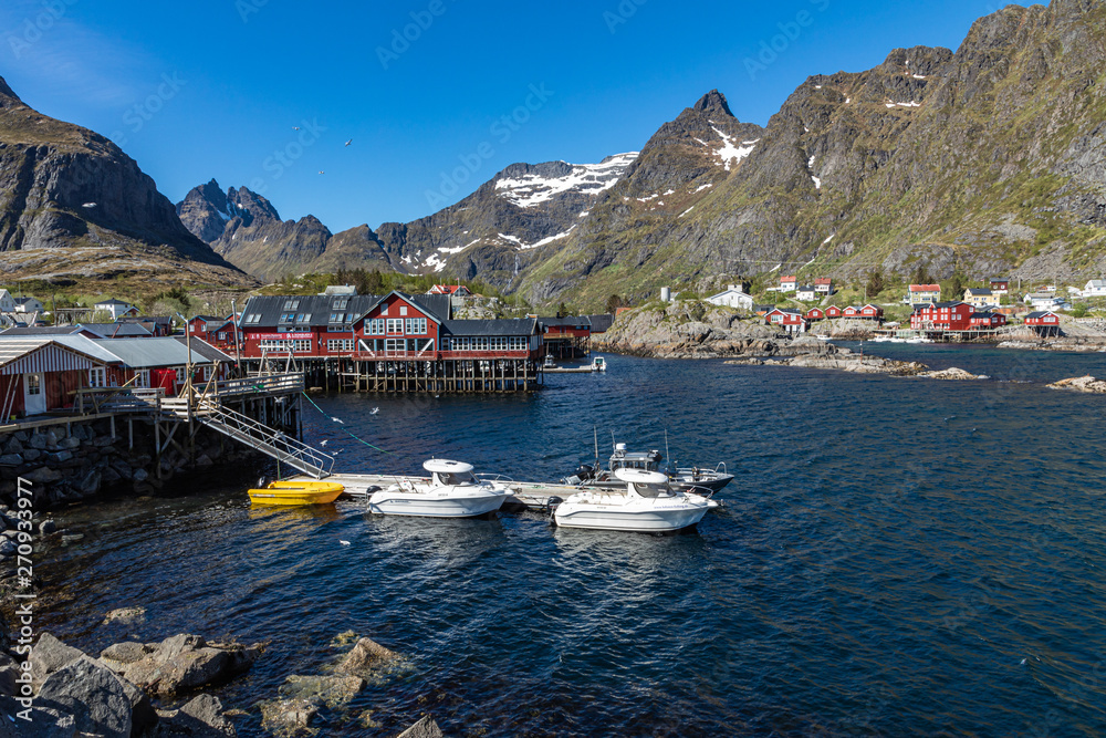 Traditional architecture in Tind fishing village on Lofoten islands, Nordland. Norway.