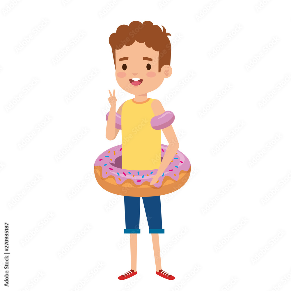 cute little boy with shirt and donut float