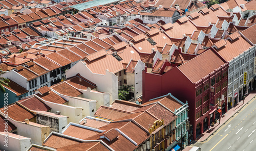Singapore Chinatown area historic buildings Aerial view