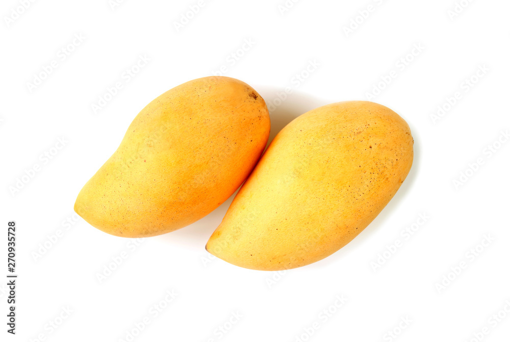 Top View of a Pair of Fresh Ripe Mangoes Isolated on White Background Top View of a Pair of Fresh Ripe Mangoes Isolated on White Background