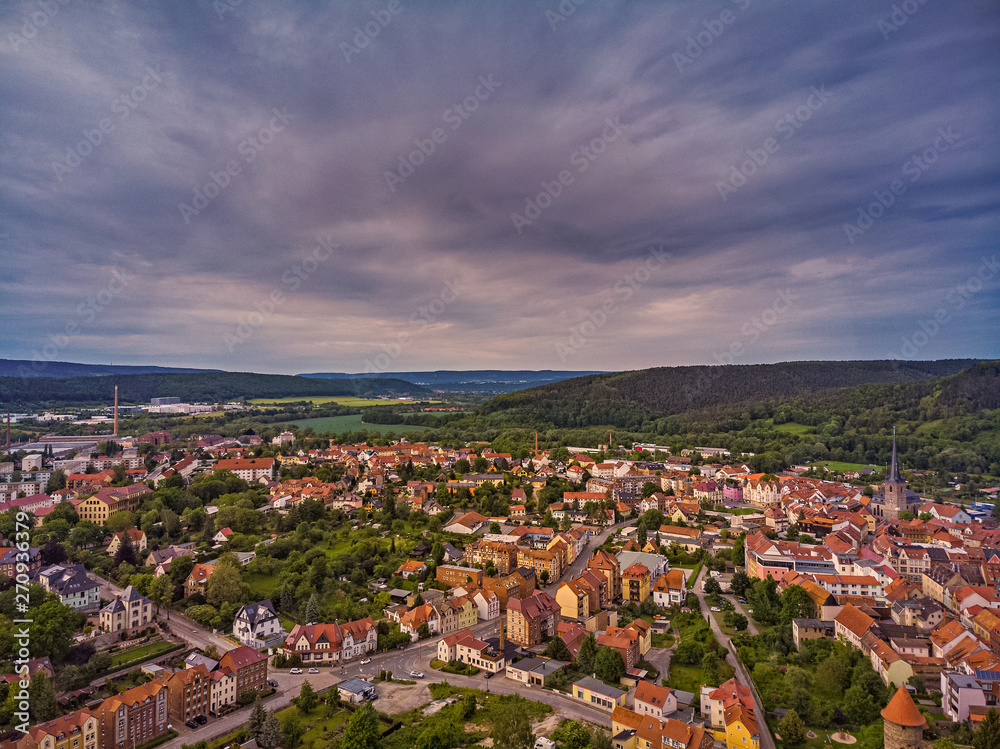 City Kahla in Thuringia Germany at sunset
