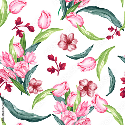 Seamless pattern background with tulip sweet wild floral garden and little colorful flower Template for wedding invitation greeting card gift voucher
