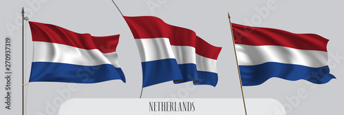 Set of Netherlands waving flag on isolated background vector illustration
