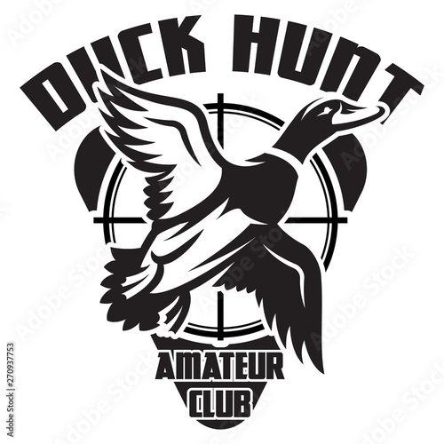 Vector monochrome template on the theme of duck hunting in wild