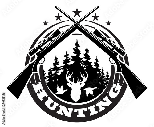 Vector monochrome template on the theme of duck hunting in wild