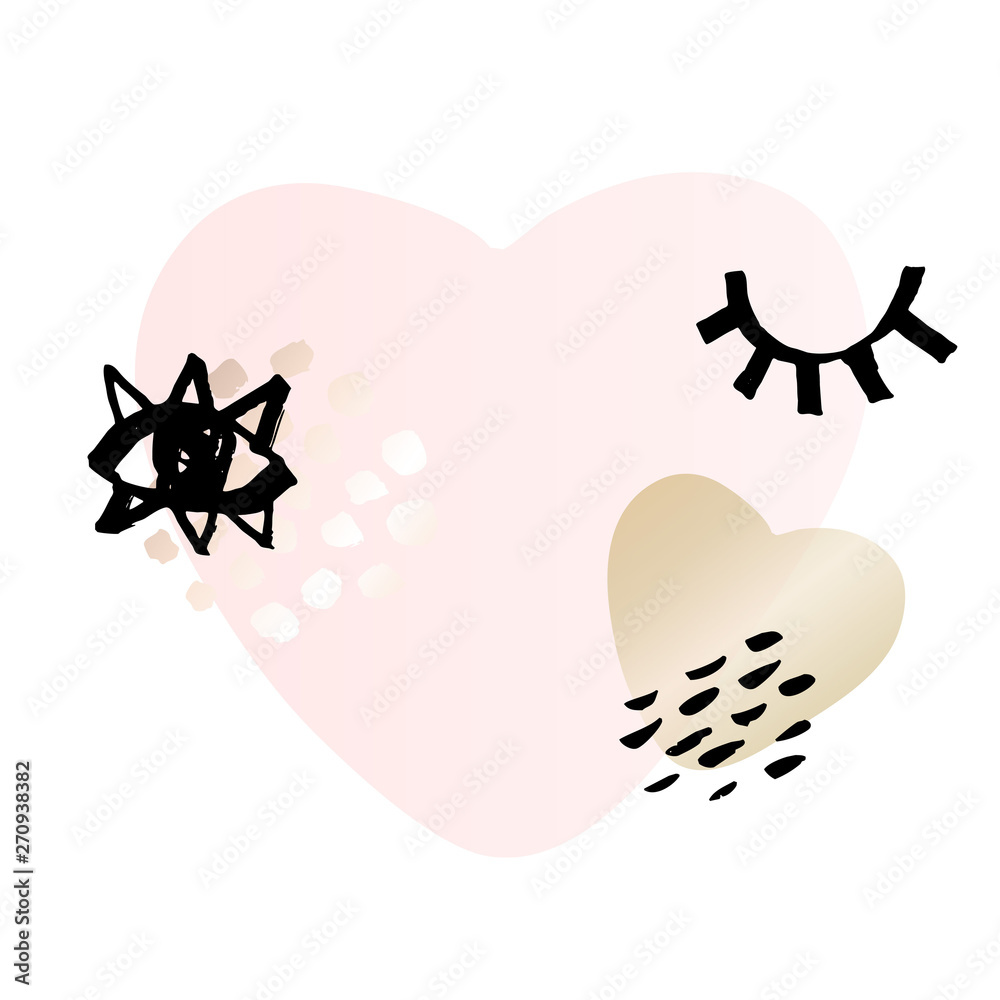 Rose hearts, eyes. Golden pink nude art frames. Gentle modern card design,  brush stroke, lines, points, gold, premium brochure, flyer, invitation  template. Beauty identity elegant style. Hand drawn Stock Vector | Adobe