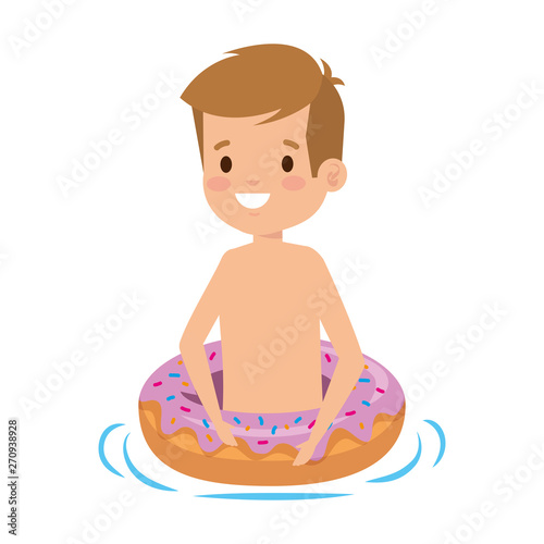 cute little boy with swimsuit and donut float