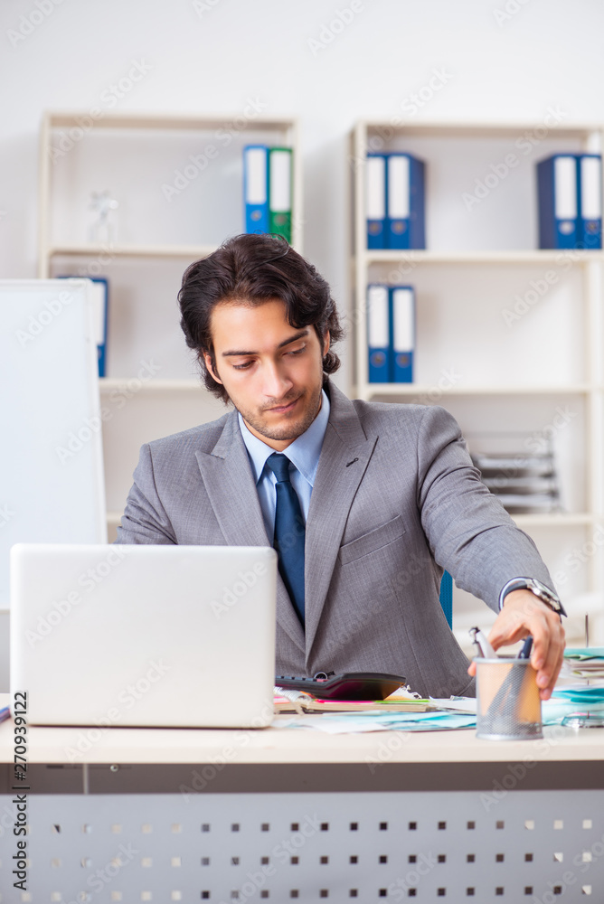Young handsome businessman in budget planning concept Young handsome businessman in budget planning concept