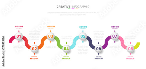 Infographic design template with numbers 8 option for Presentation infographic, Timeline infographics, steps or processes. Vector illustration.