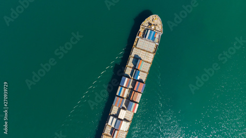 Cargo container in factory harbor at industrial estate for import export around in the world, Trade Port / Shipping - cargo to harbor. Aerial view of sea freight, Cargo ship, © AU USAnakul+