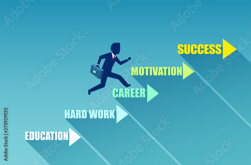 Vector of a businessman climbing up a career ladder to success.