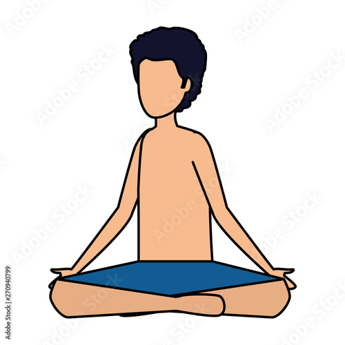 young man with swimsuit practicing yoga