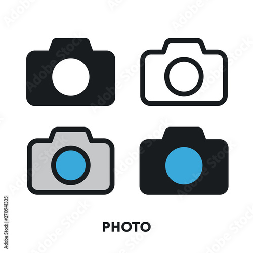 Photo Camera Vector Flat Line Stroke Icon.