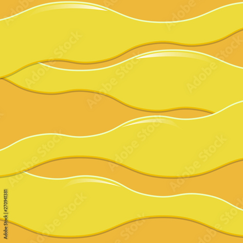  illustration abstract image of yellow wavy volumetric shapes with highlights and shadows on an orange background