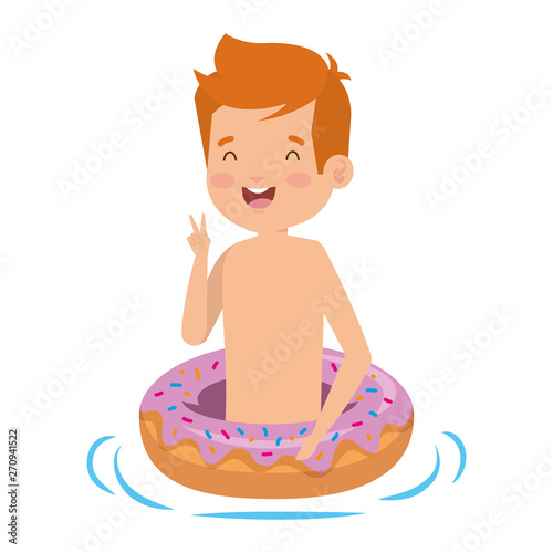cute little boy with swimsuit and donut float
