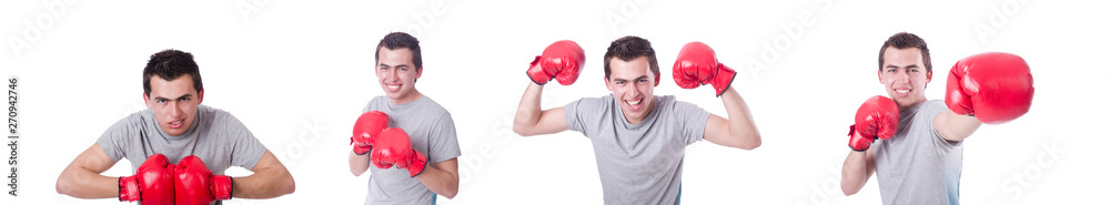 Boxer preparing for the tournament isolated on white Boxer preparing for the tournament isolated on white