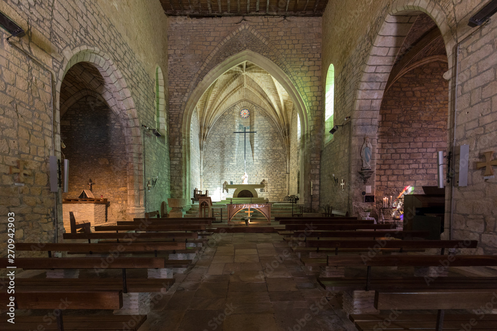  Main nave and altar in Church of Saint Catherine in Carlux. Dordogne valley, Aquitaine,  France