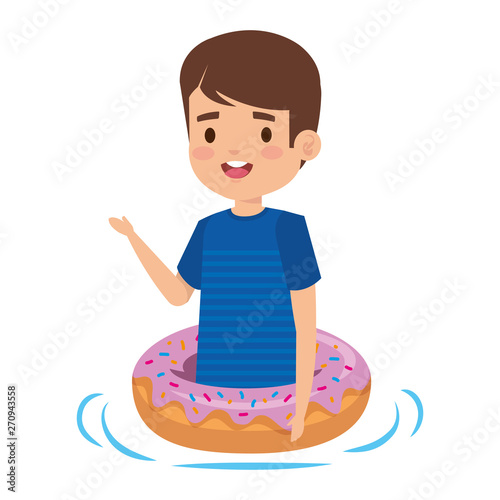 cute little boy with shirt and donut float