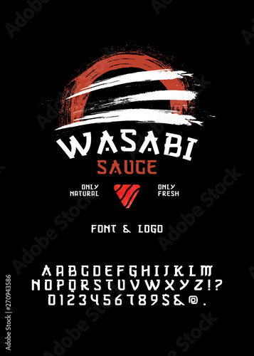 Vector handwritten display font. Japanese style Typeface.