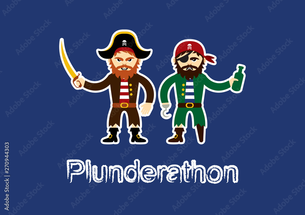Fototapeta premium Plunderathon vector. Pirates cartoon character. Buccaneer icon vector. Important day