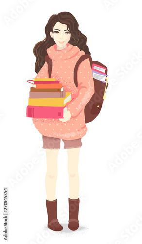 Teen Girl Carry Books Illustration
